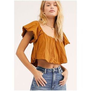 •FREE PEOPLE• We the Free Sunnie Square Neck Cropped Tee Top in Copper‎ Size XS